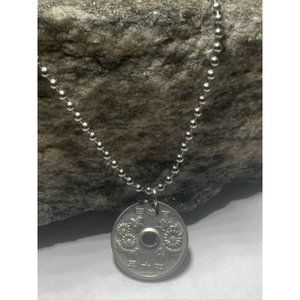 1969 (44) Japan 50 Yen Coin Pendant on Military Style Stainless Steel Chain.